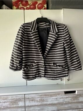 ⚓ Express Navy White Striped Knit Blazer Jacket Large Cotton Preppy